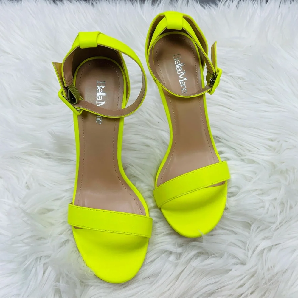 Neon Yellow Clear Wedge Sandals with Ankle Strap - Women